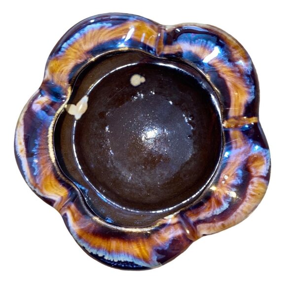 Vintage Brown Ceramic Ashtray With Drip Glaze Design - Picture 5 of 13
